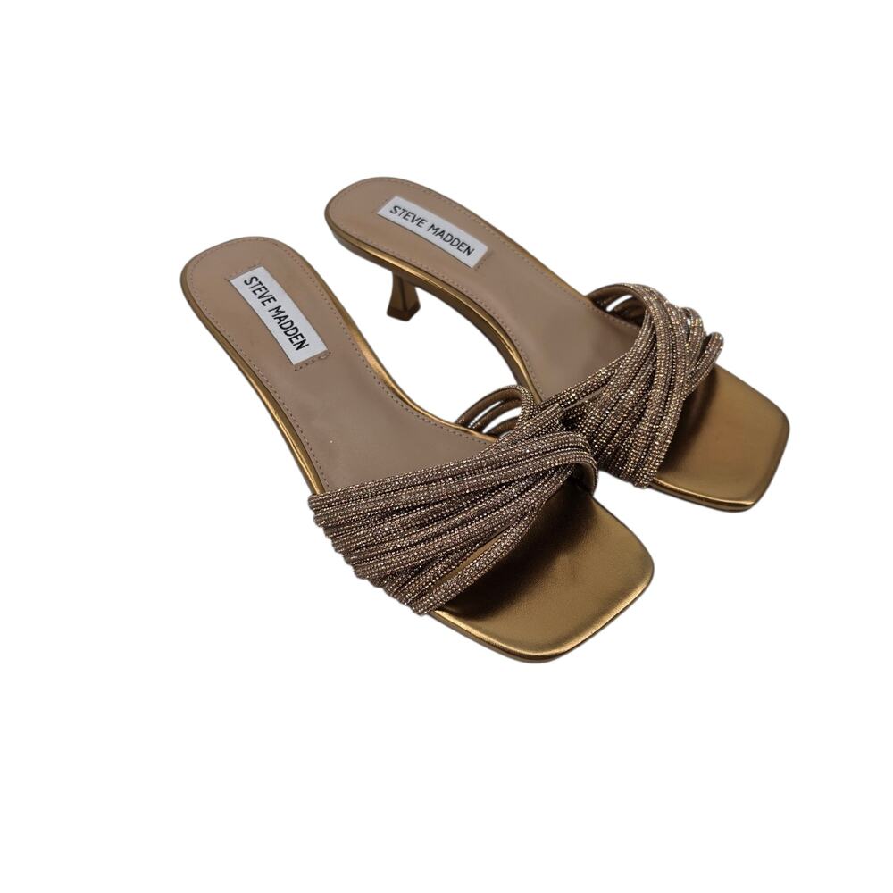 NWOT Steve Madden Bronze Gold Rhinestone Solange Heeled Slide Sandals Size 7